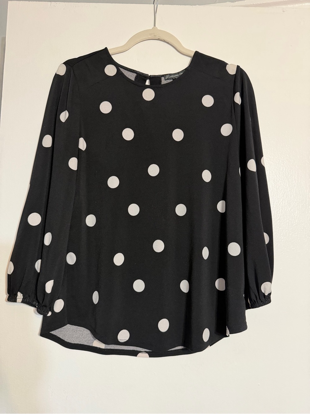 Adrianna Papell Black Blouse with White Polka Dots